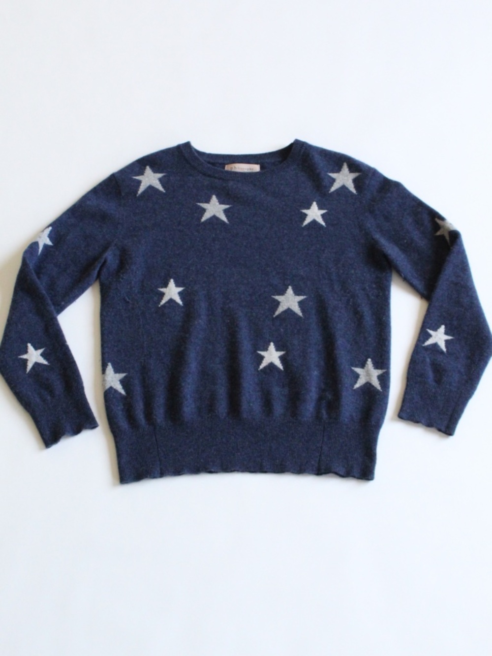 Philosophy Gently Used 100% Cashmere Classic Crew Neck Star Motif Sweater